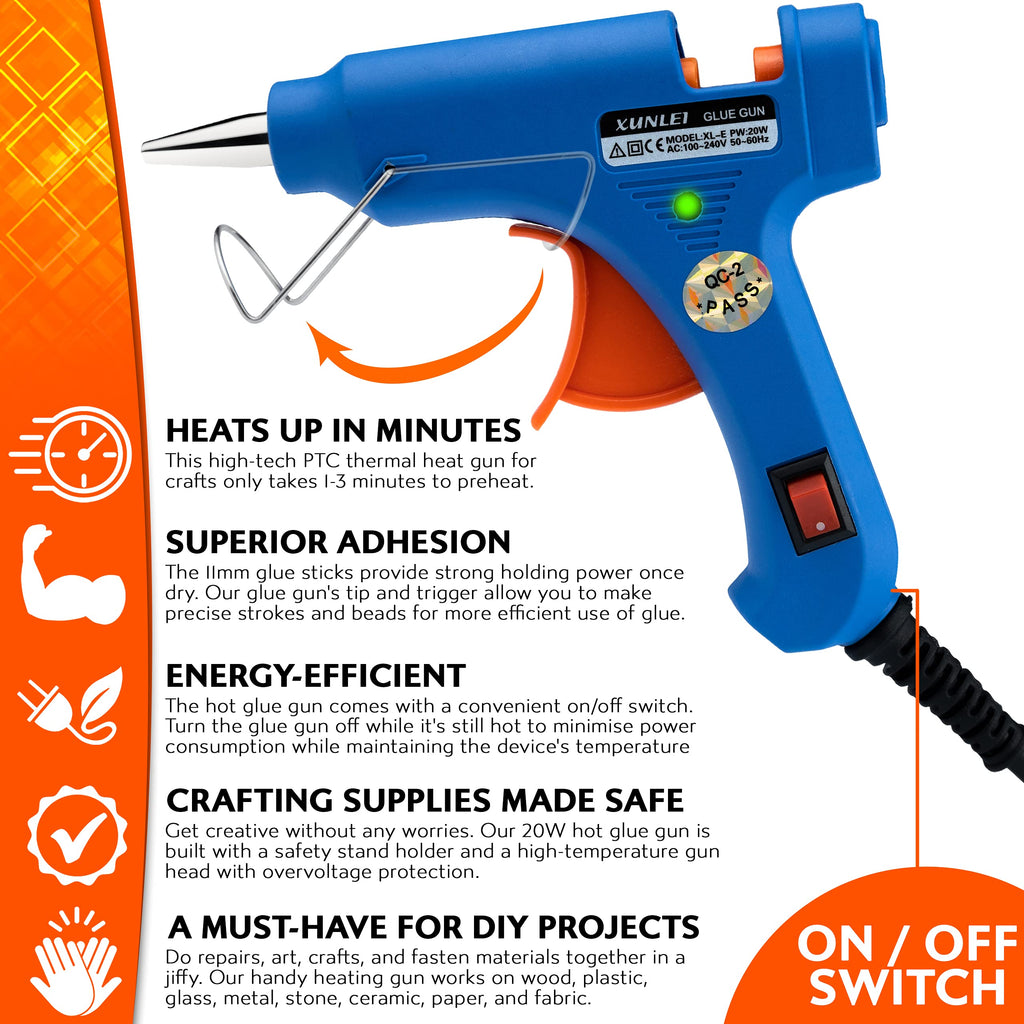 Mini Hot Glue Gun 20w with Glue Sticks 7mm x 200mm