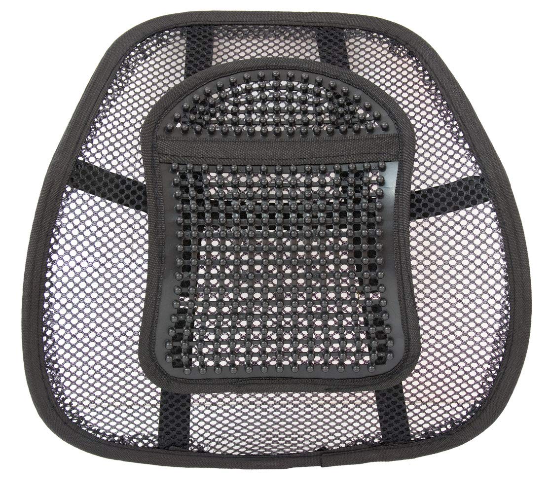 Lumbar Back Support Cushion for Office Chair & Car – Mesh, Massage Beads, Black