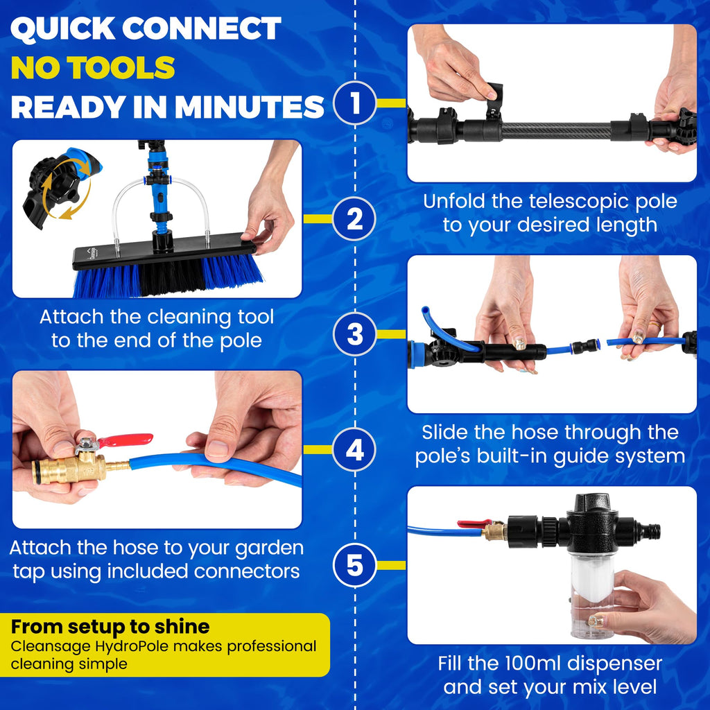 HydroPole Pro3K Carbon Fibre Telescopic Window Cleaning Pole Equipment Water Fed Brush