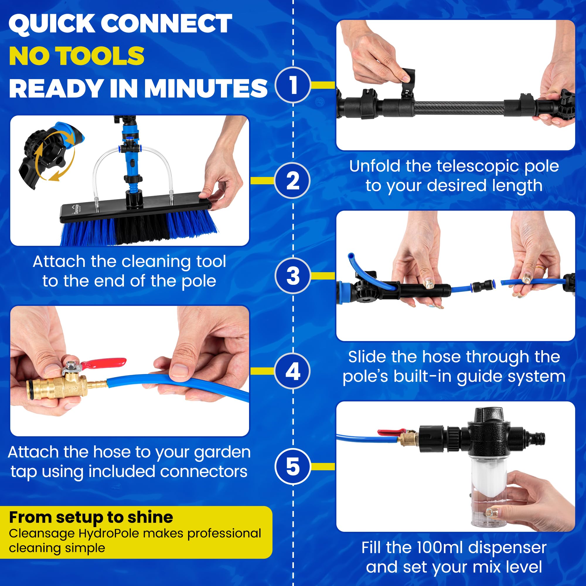 HydroPole Pro3K Carbon Fibre Telescopic Window Cleaning Pole Equipment Water Fed Brush