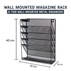 Wall Mounted Magazine Rack – 6-Tier Metal Mesh File & Document Holder, A4