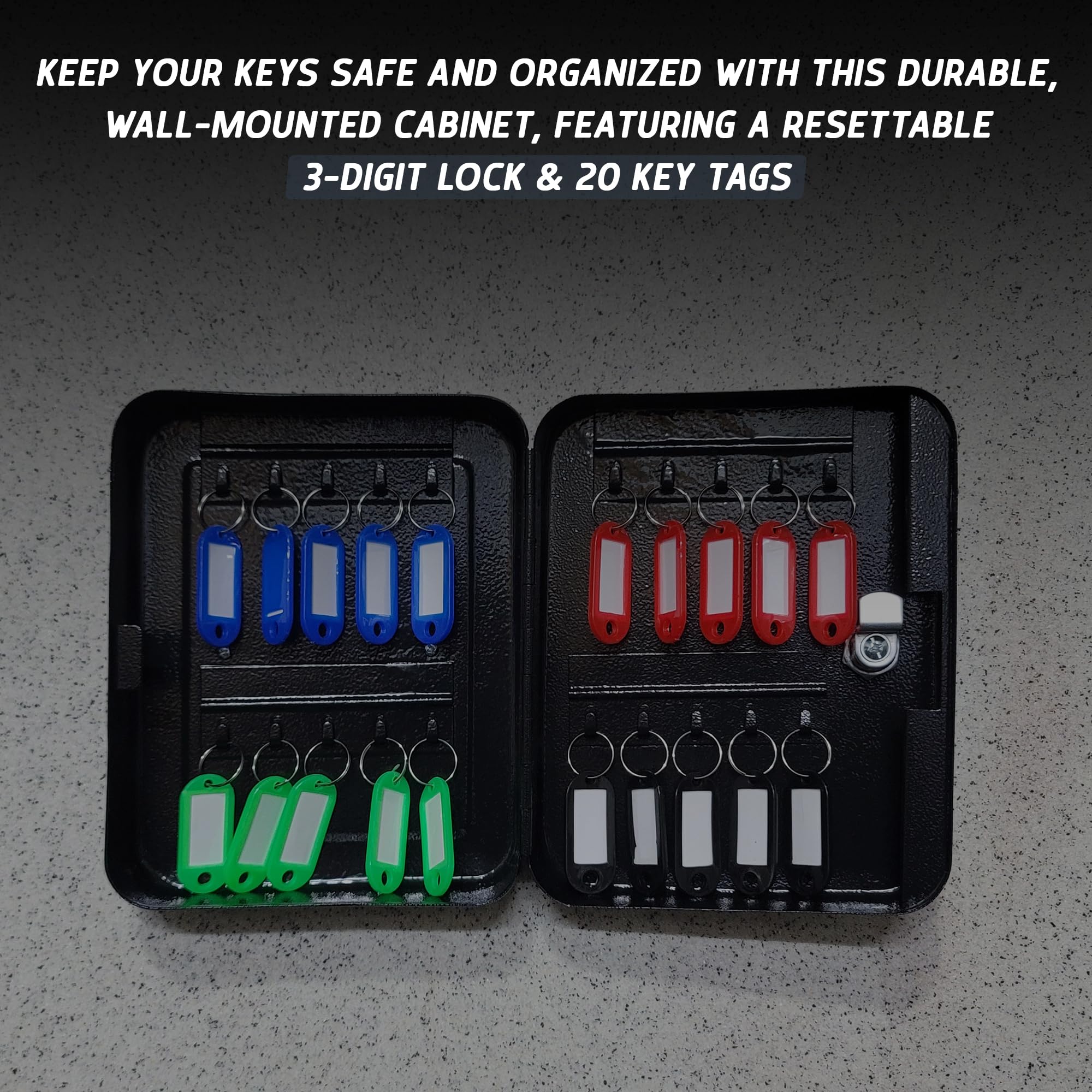 Combination Key Box Wall Mounted – 20 Hook Key Safe Cabinet, Black