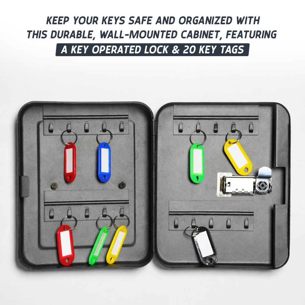 Key Cabinet Wall Mounted – Lockable 20 Hook Key Safe Box, Black
