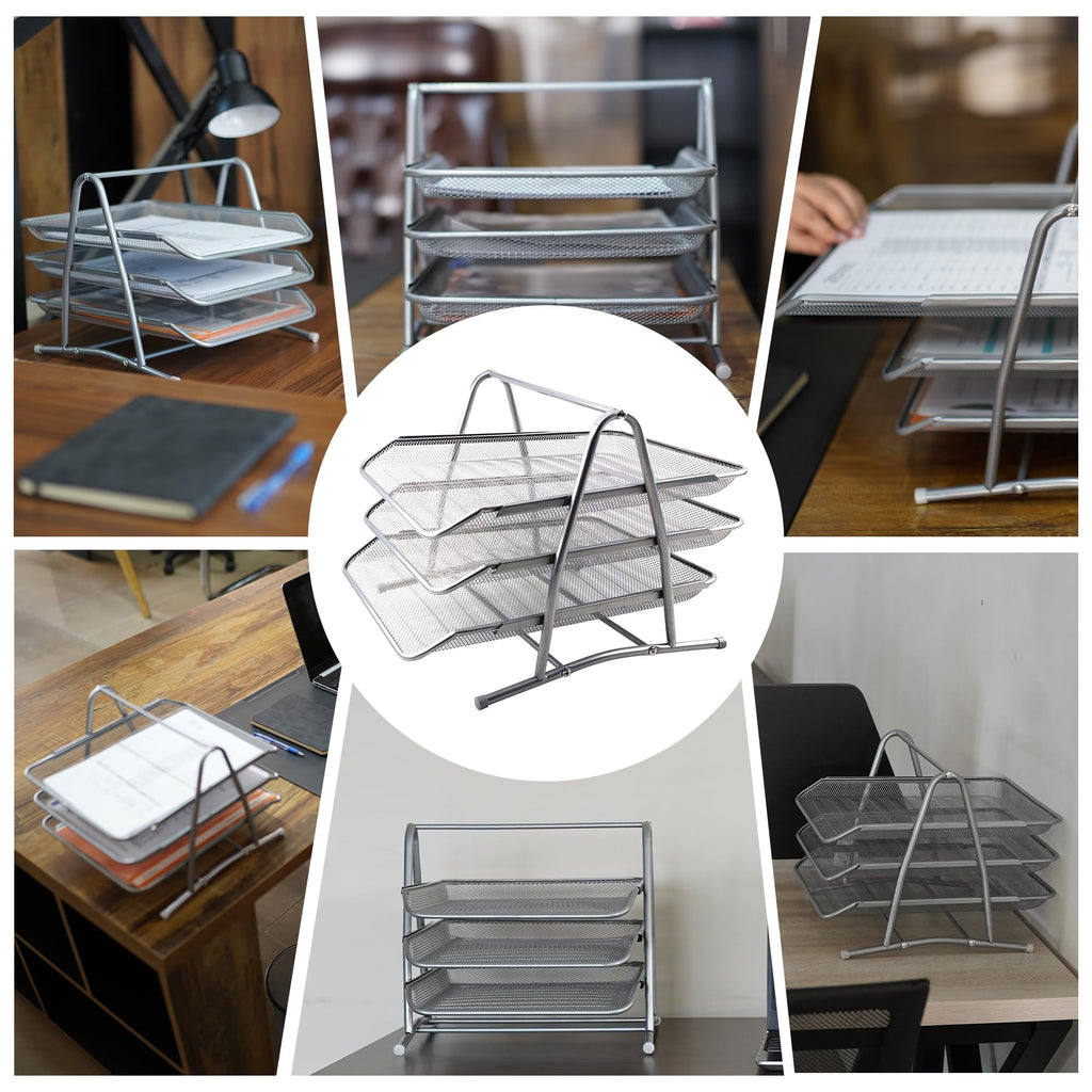 Mesh 3 Tier Office Filing Paper Letter Trays Stackable for Home & Office