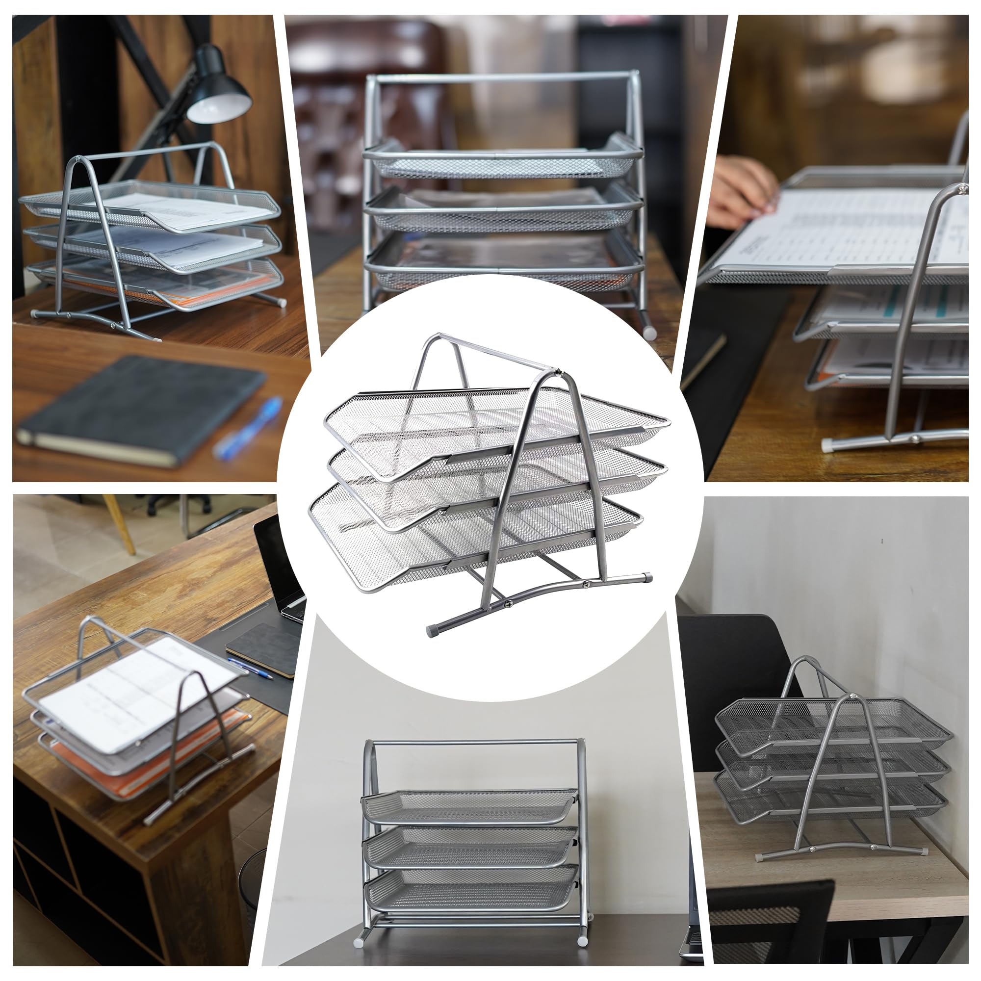 Mesh 3 Tier Office Filing Paper Letter Trays Stackable for Home & Office