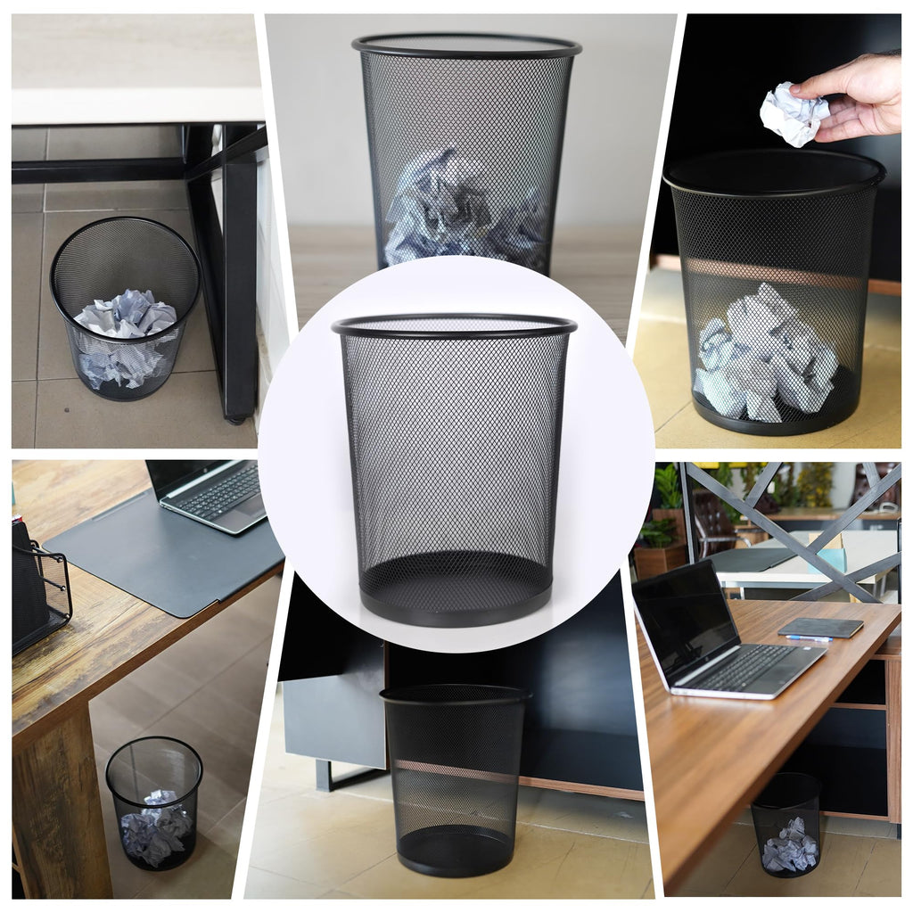 Black Mesh Waste Paper Rubbish Bin Metal Small for Office, Living Rooms, Bedrooms