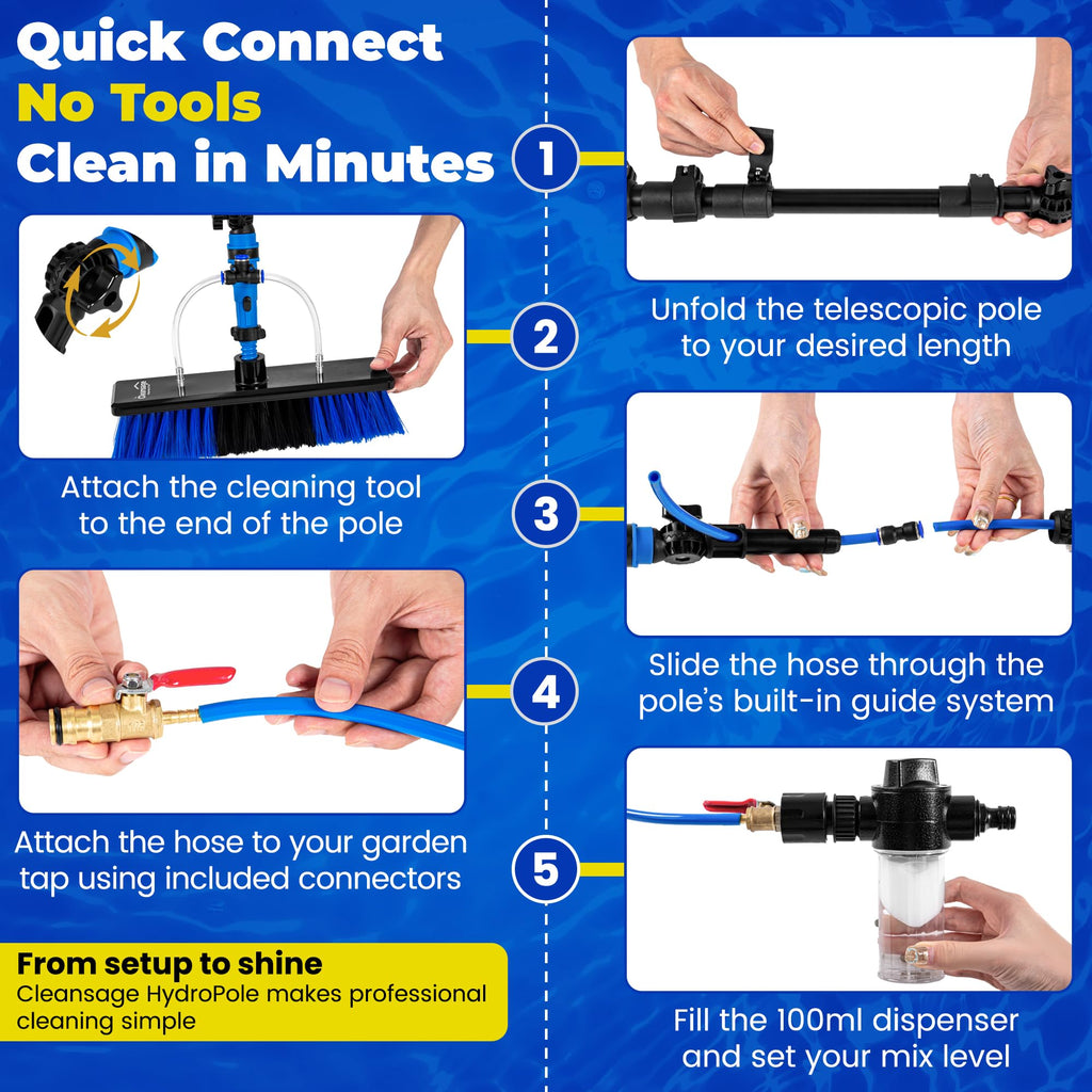 HydroPole Window Cleaning Pole Equipment Telescopic Extendable Kit