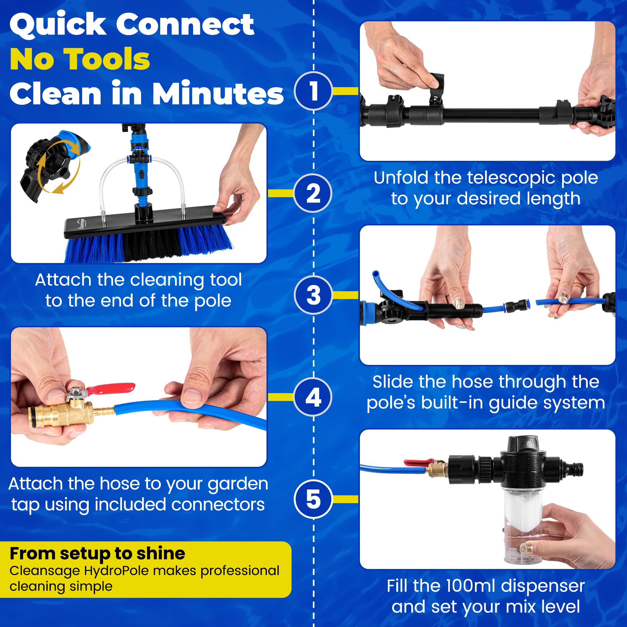 HydroPole Window Cleaning Pole Equipment Telescopic Extendable Kit