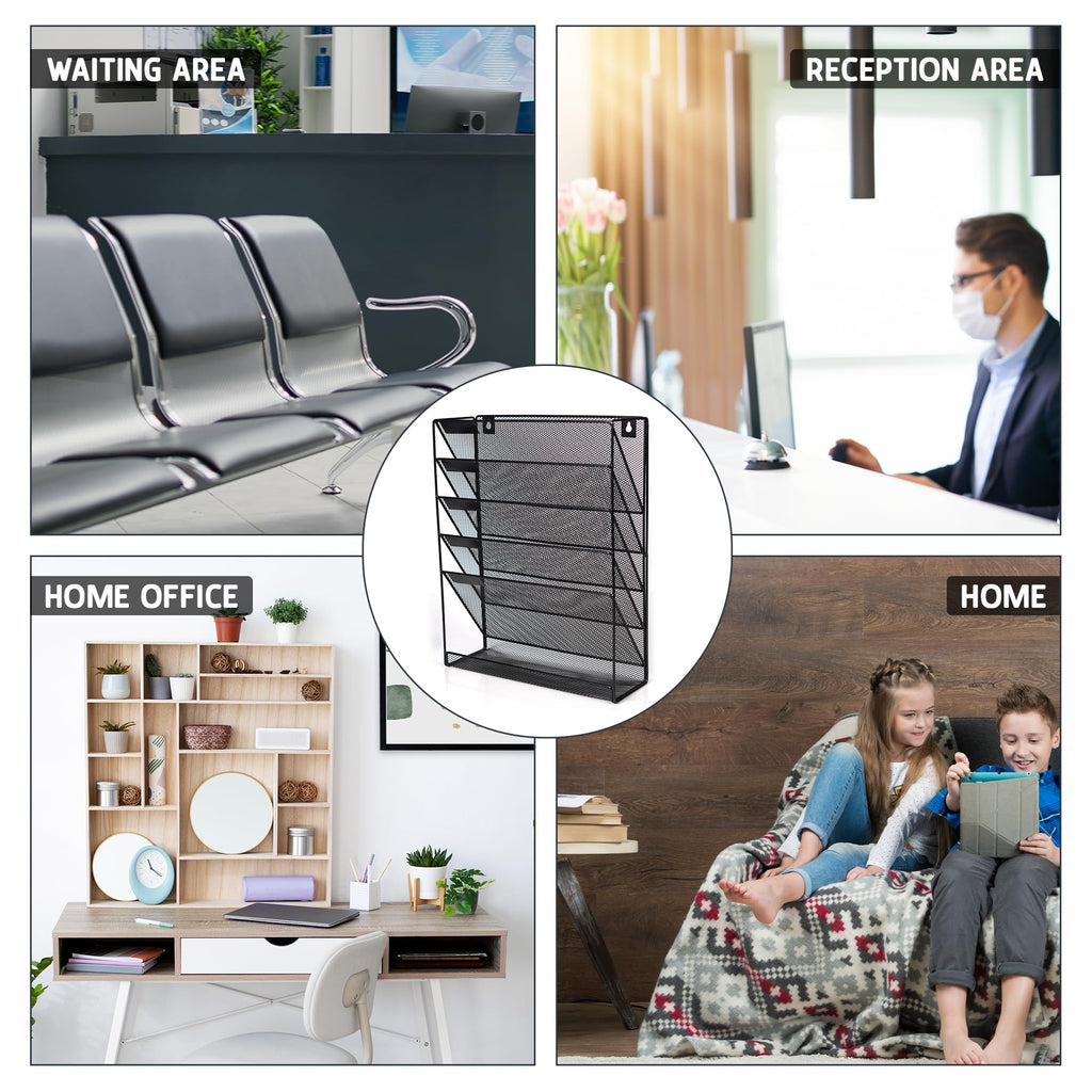 Wall Mounted Magazine Rack – 6-Tier Metal Mesh File & Document Holder, A4