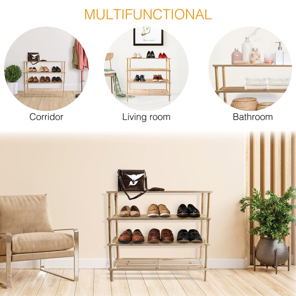 Wooden Shoe Rack 4 Tier Storage Shelf Unit Stackable