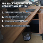 Black Mesh Waste Paper Rubbish Bin Metal Small for Office, Living Rooms, Bedrooms