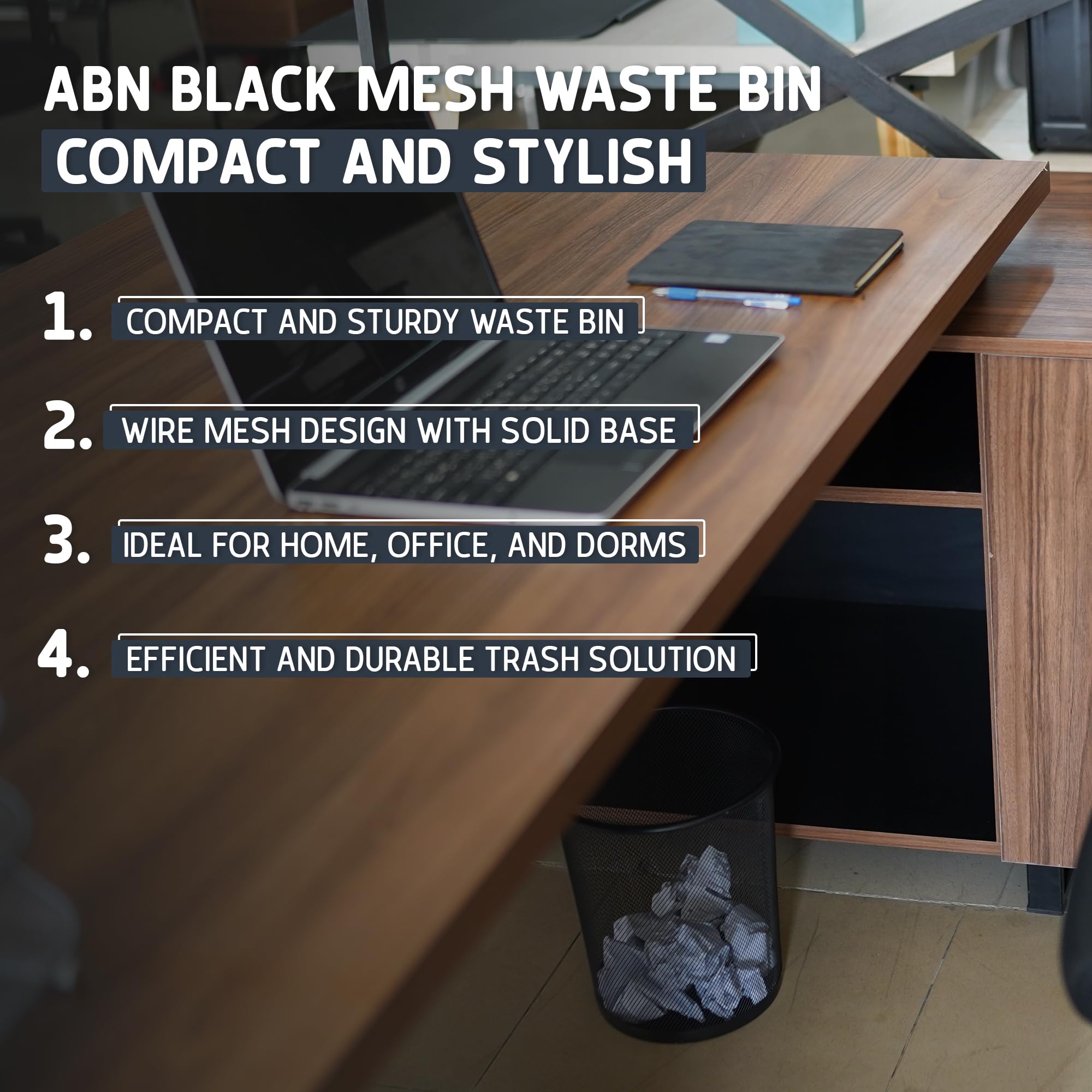 Black Mesh Waste Paper Rubbish Bin Metal Small for Office, Living Rooms, Bedrooms