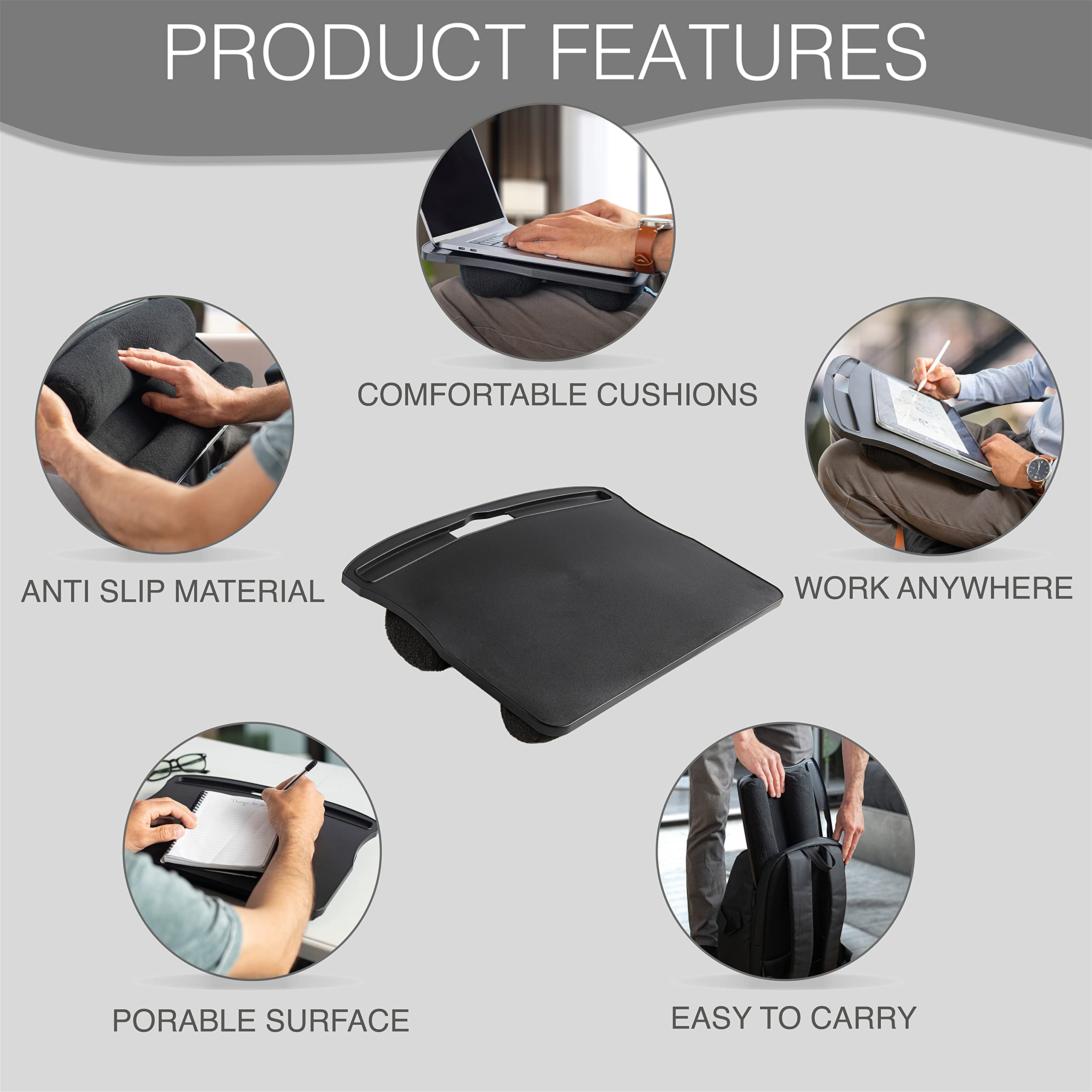 Laptop Tray - Lap Tray with Cushions Rest Board - Portable Cushioned Lapdesk