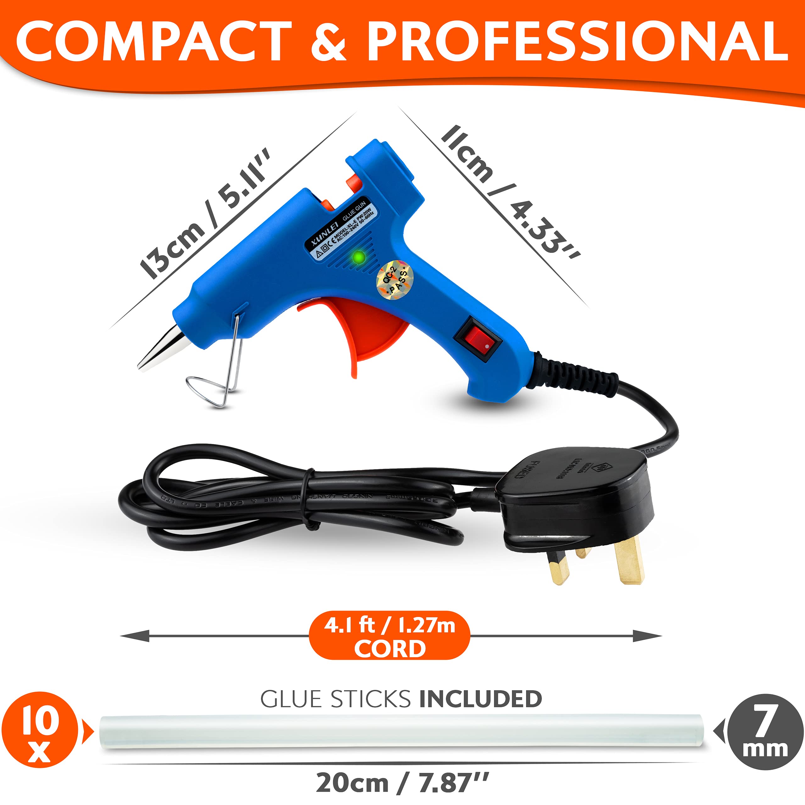 Mini Hot Glue Gun 20w with Glue Sticks 7mm x 200mm
