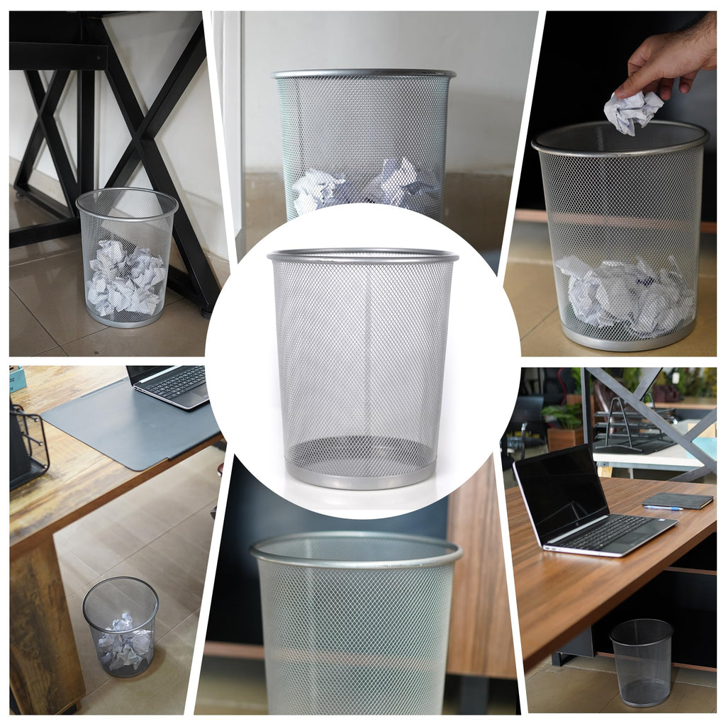 Paper Rubish Bin Waste Basket - Wire Mesh Trash Bin, Silver
