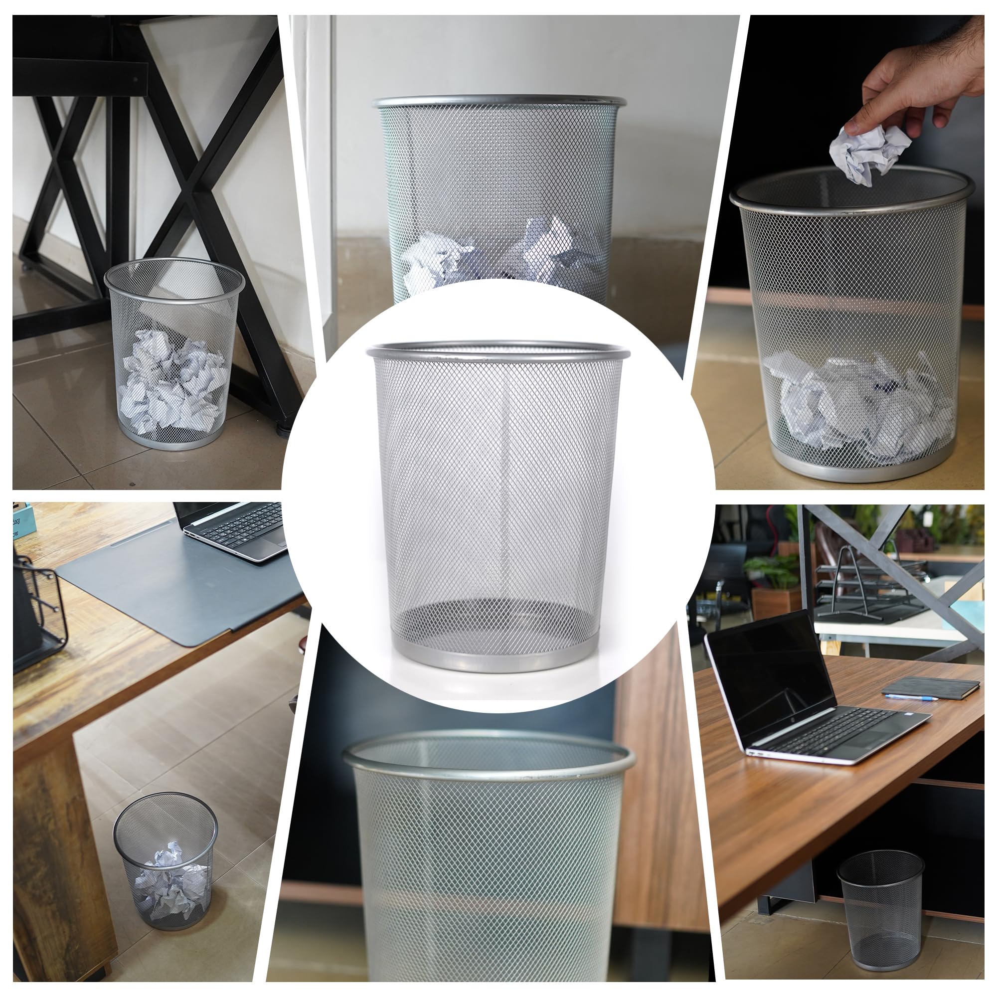 Paper Rubish Bin Waste Basket - Wire Mesh Trash Bin, Silver