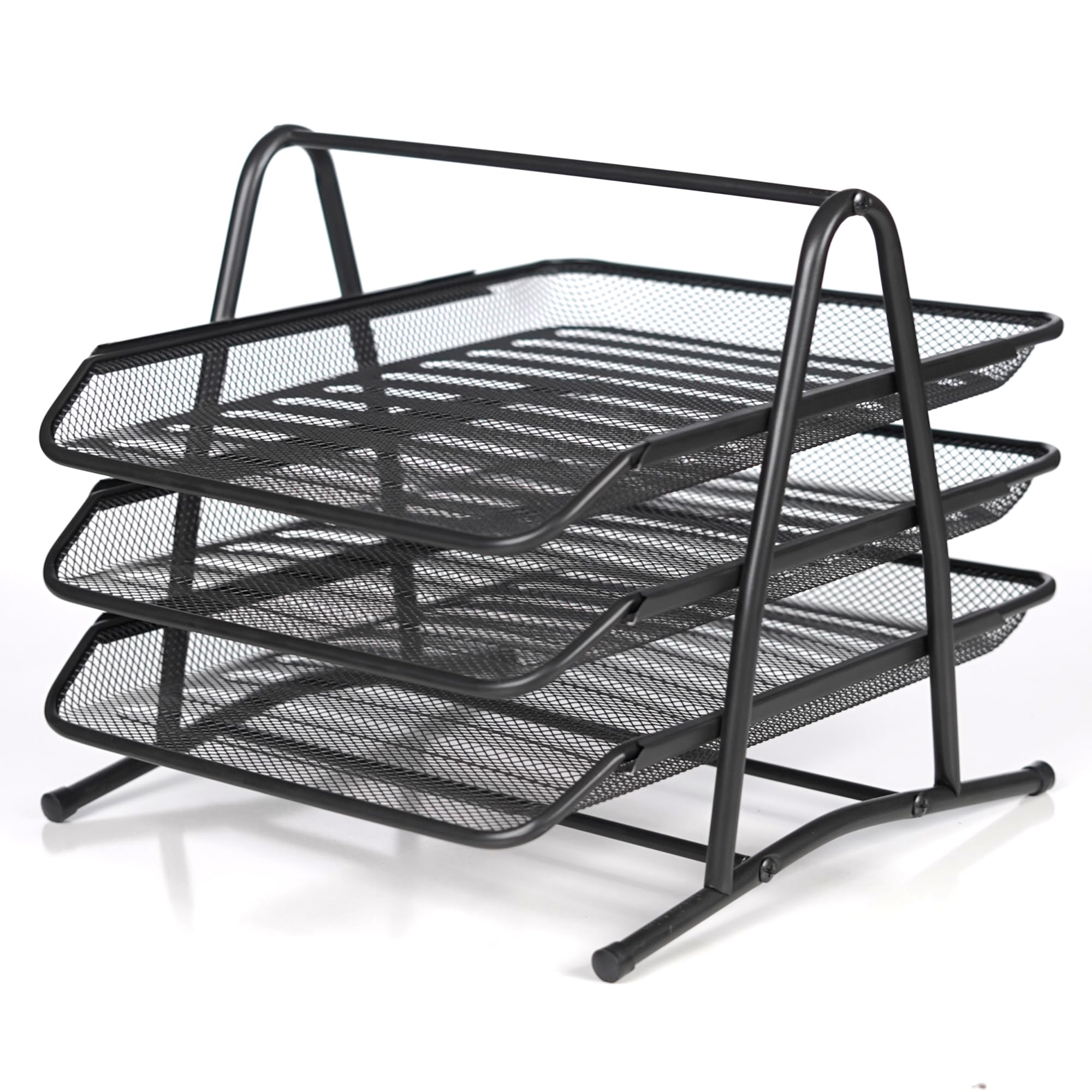 ABN-FINEST Stackable 3 Tier Office Filing Trays, Racks for Desk, A4 Documents, Paper, Letters, Stationary, Magazine - Metal Mesh - Easy to Assemble - Black