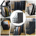 Magazine File Holder Desktop – 3 Section A4 Document Organiser, Metal Mesh, Black