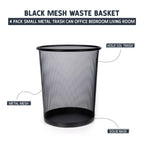 Black Mesh Waste Paper Rubbish Bin Metal Small for Office, Living Rooms, Bedrooms