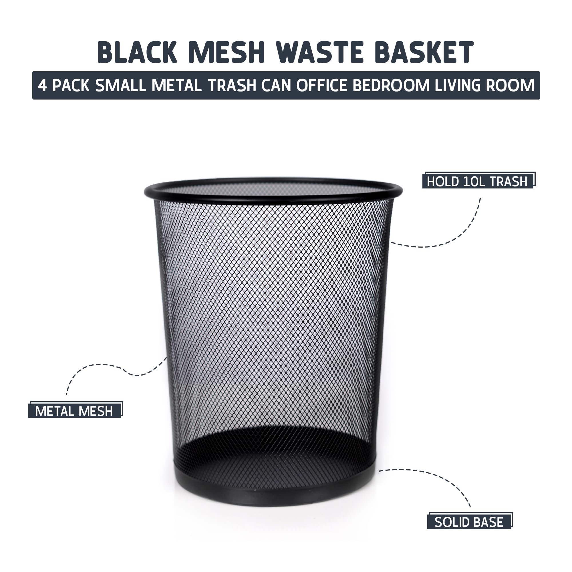 Black Mesh Waste Paper Rubbish Bin Metal Small for Office, Living Rooms, Bedrooms