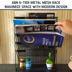 Wall Mounted Magazine Rack – 6-Tier Metal Mesh File & Document Holder, A4