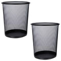 Set of 2 Black Bin Waste Basket - Wire Mesh Trash Bin for The Office, Bedroom, Bathroom, Lounge, University Dorm Rooms - Modern & Space-Saving Baskets & Bins with Solid & Stable Base, Heavy Duty Metal