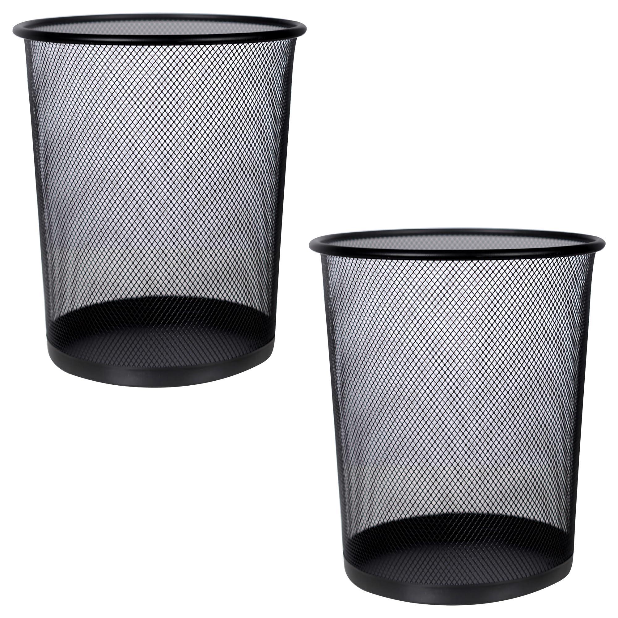 Set of 2 Black Bin Waste Basket - Wire Mesh Trash Bin for The Office, Bedroom, Bathroom, Lounge, University Dorm Rooms - Modern & Space-Saving Baskets & Bins with Solid & Stable Base, Heavy Duty Metal