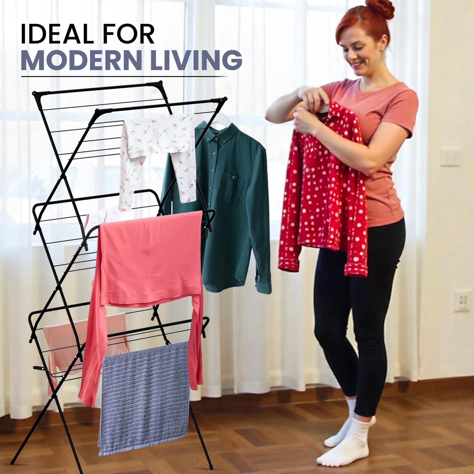 Clothes Airer 3-Tier Folding – Compact Maiden Drying Rack, 18m, 10kg, Metal, Black