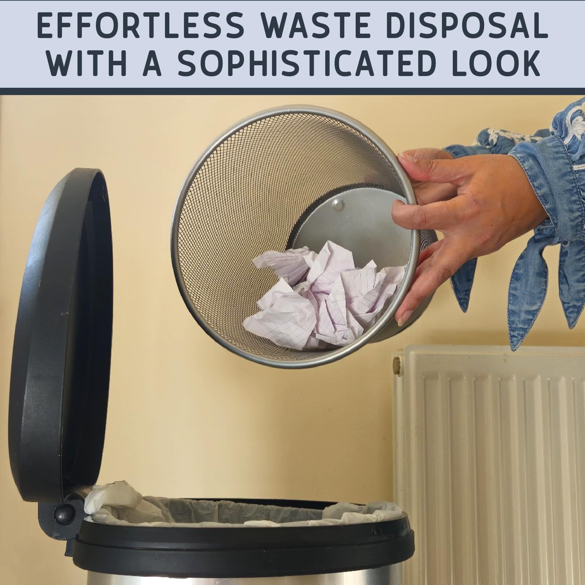 Paper Rubish Bin Waste Basket - Wire Mesh Trash Bin, Silver