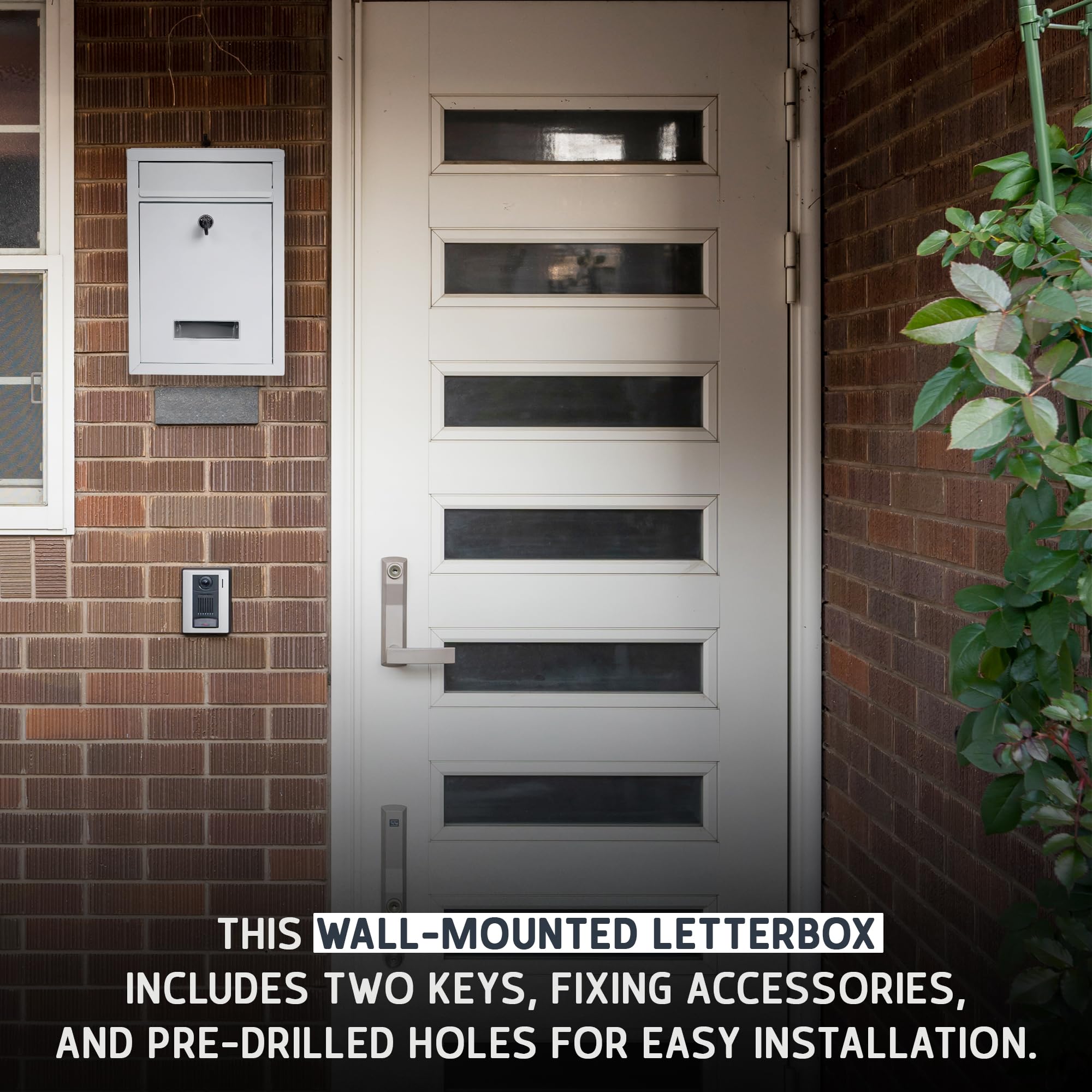 Wall Mounted Post Box – Lockable Outdoor Letterbox, Galvanised Steel, 32x22cm, Black & White