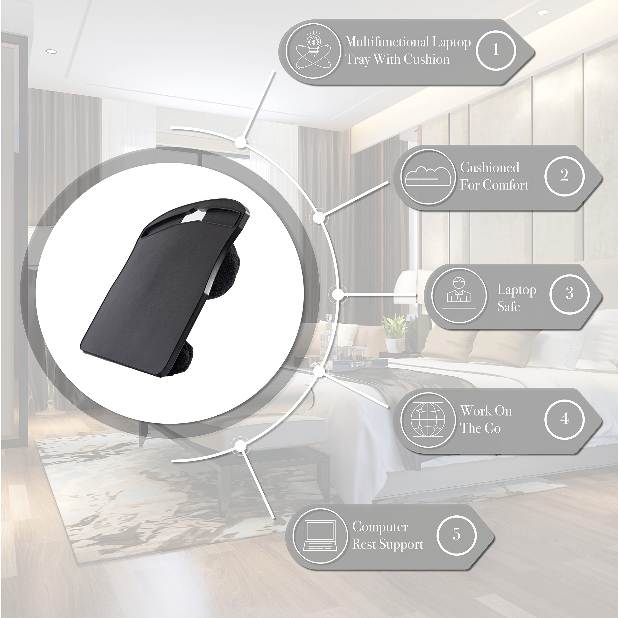 Laptop Tray - Lap Tray with Cushions Rest Board - Portable Cushioned Lapdesk