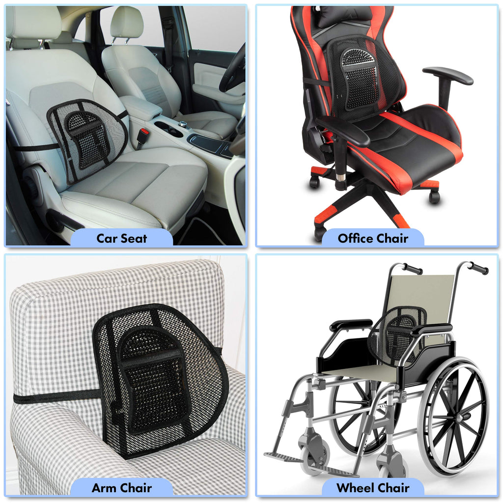 Lumbar Back Support Cushion for Office Chair & Car – Mesh, Massage Beads, Black
