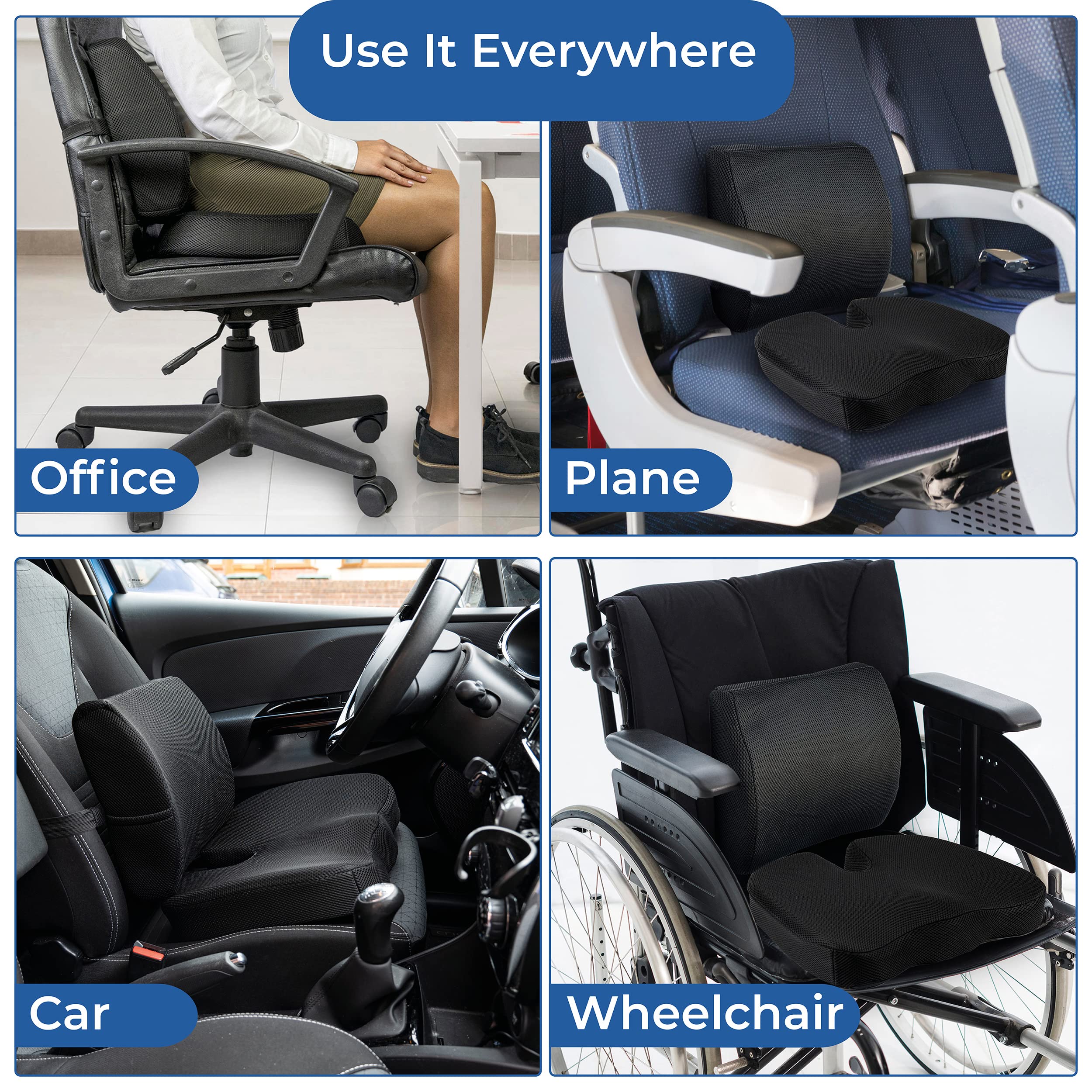 Lumbar Support Pillow for Car & Chair - Lower Back Cushion Set