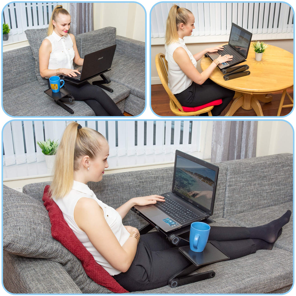Folding Laptop Stand – Height Adjustable Lap Desk, 360° Legs, Mouse Tray, Portable, Black
