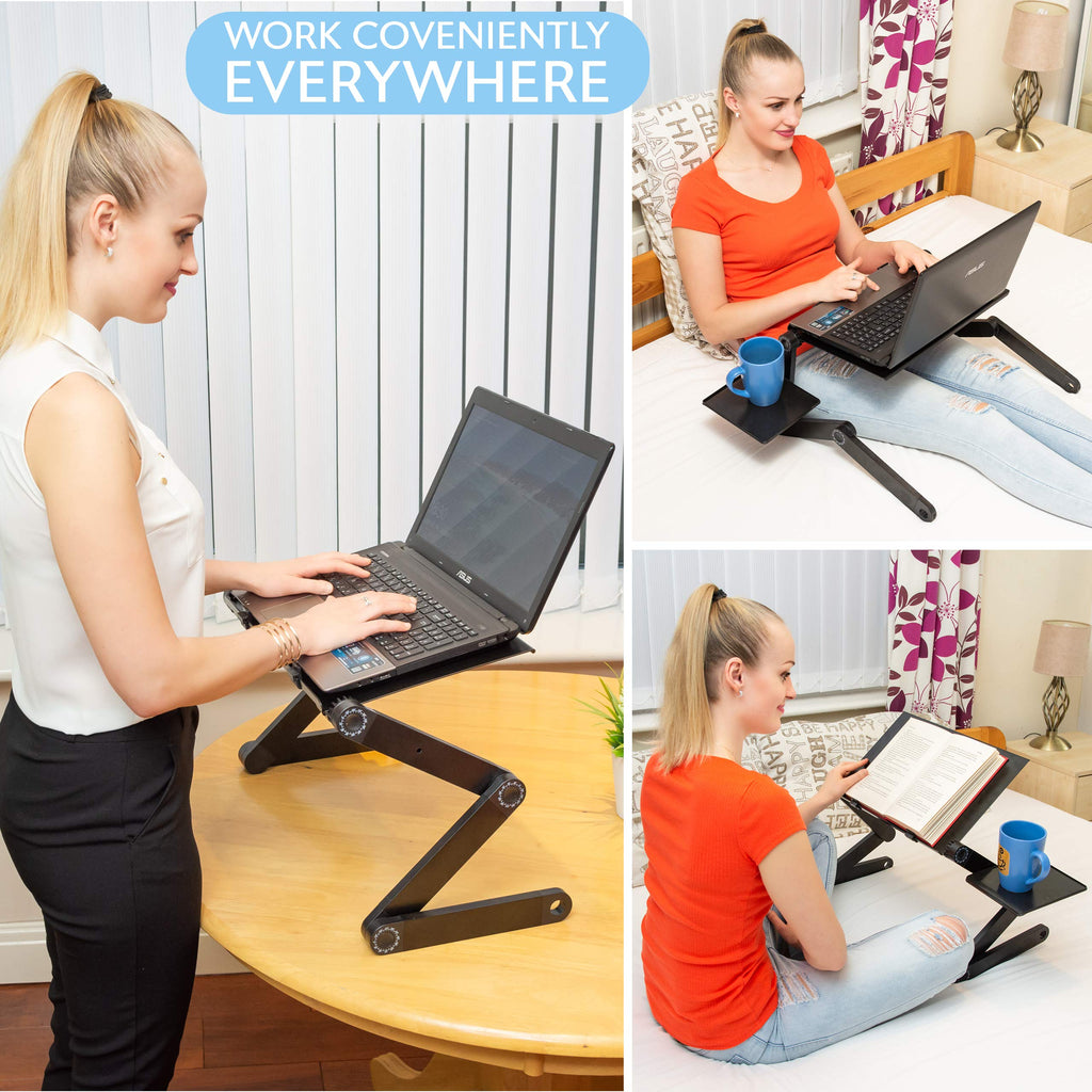 Folding Laptop Stand – Height Adjustable Lap Desk, 360° Legs, Mouse Tray, Portable, Black