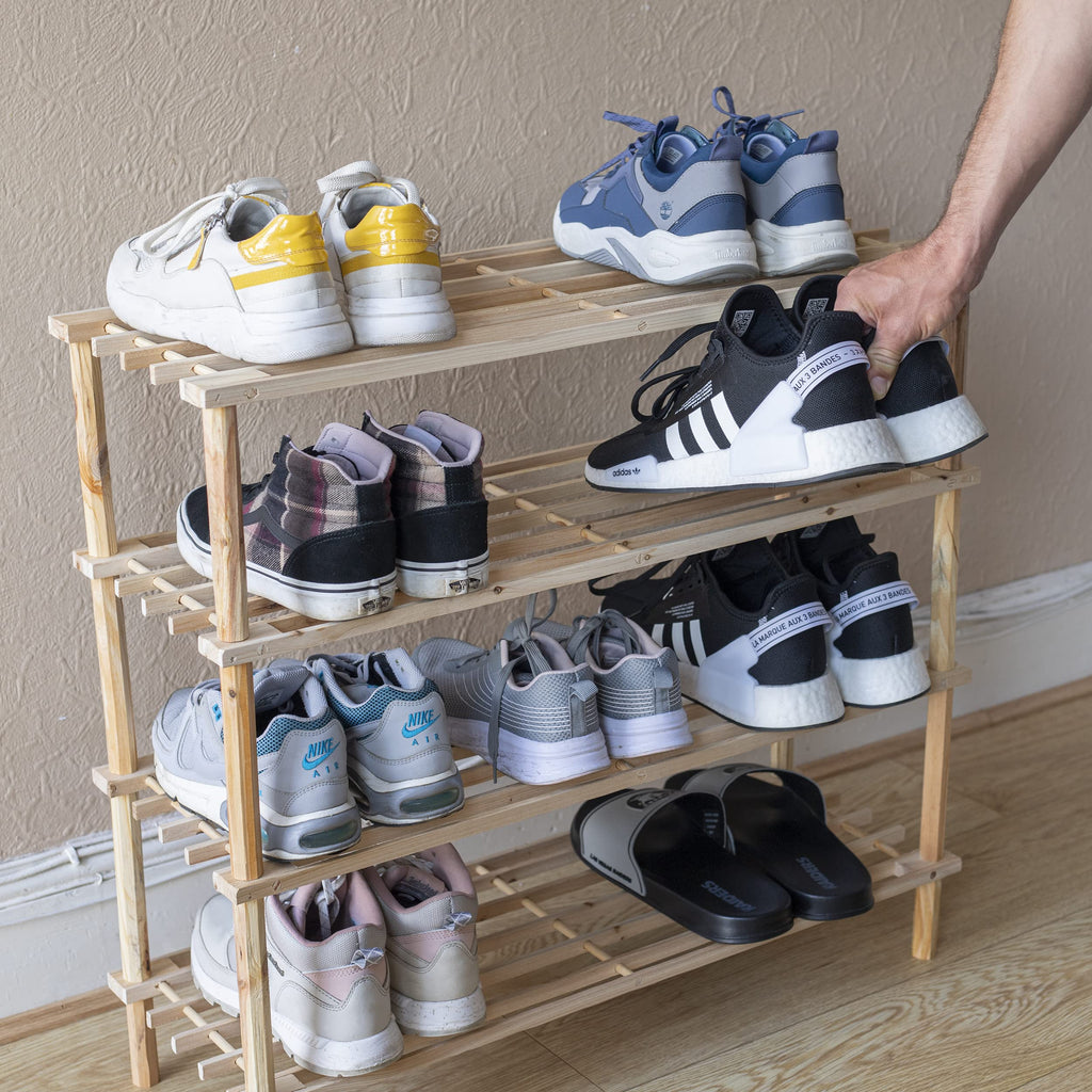 Wooden Shoe Rack 4 Tier Storage Shelf Unit Stackable