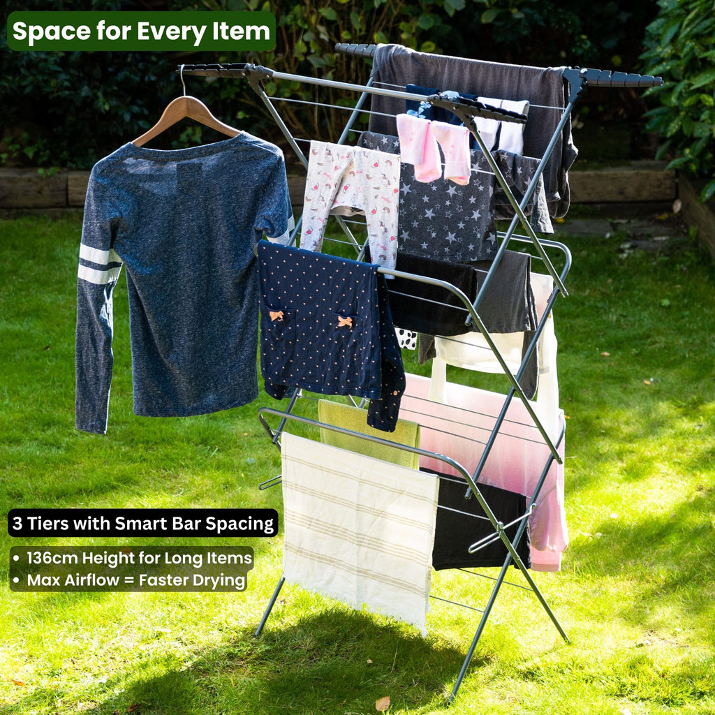 3 Tier Clothes Maiden - Foldable Indoor Clothes Airer, Drying Rack & Clothes Horse
