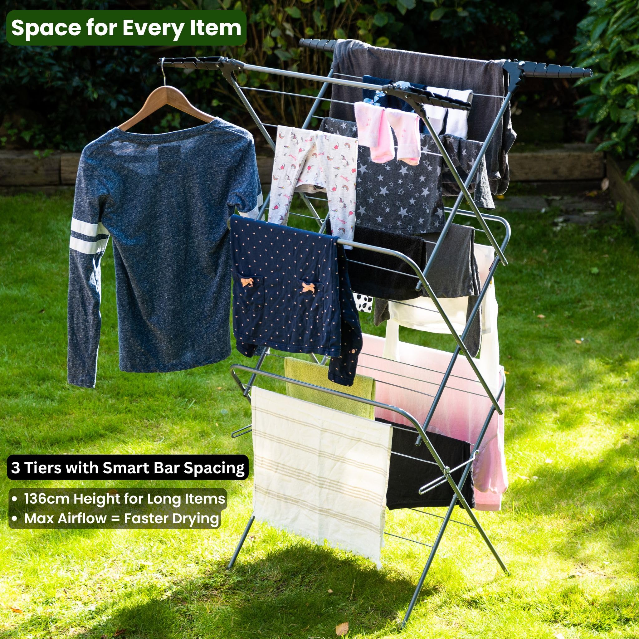 3 Tier Clothes Maiden - Foldable Indoor Clothes Airer, Drying Rack & Clothes Horse