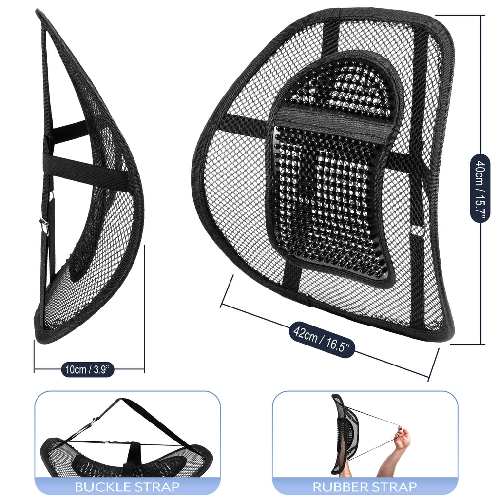 Lumbar Back Support Cushion for Office Chair & Car – Mesh, Massage Beads, Black