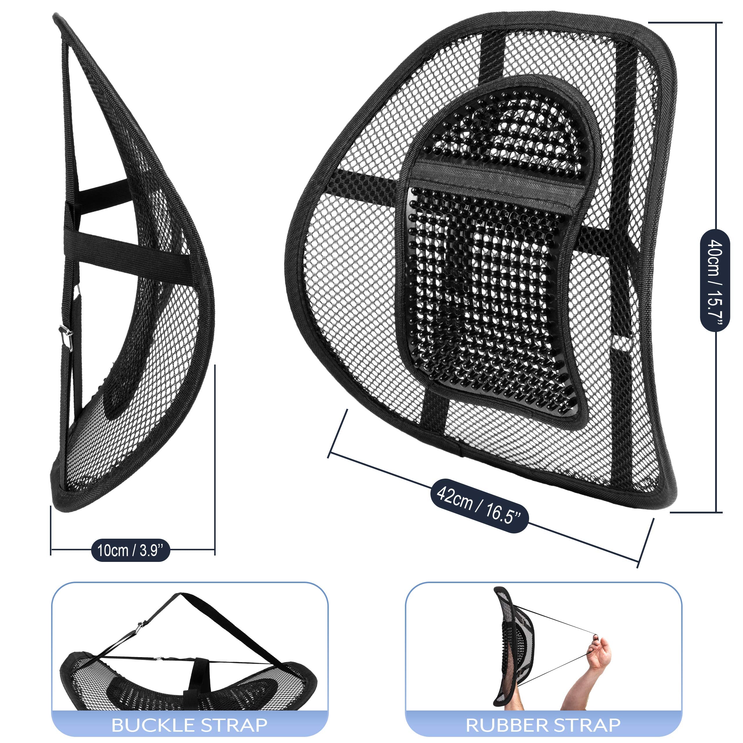 Lumbar Back Support Cushion for Office Chair & Car – Mesh, Massage Beads, Black