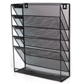 ABN Finest Wall Mounted Magazine Rack Hanging File Document Holder Organiser for Letter, Literature Display, A4 Paper, Newspaper, Books - Metal Mesh 6-Tier - Black