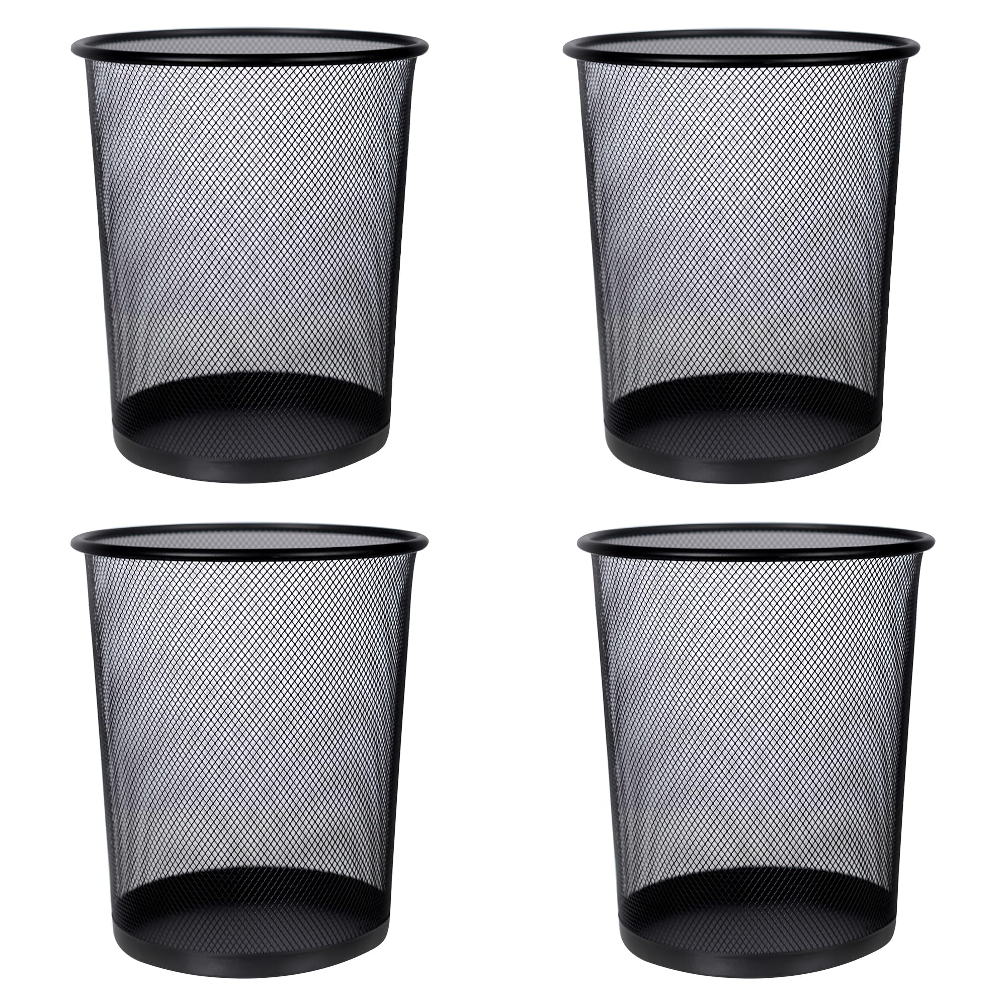 Set of 4 Black Bin Waste Basket - Wire Mesh Trash Bin for The Office, Bedroom, Bathroom, Lounge, University Dorm Rooms - Modern & Space-Saving Baskets & Bins with Solid & Stable Base, Heavy Duty Metal