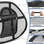 Lumbar Back Support Cushion for Office Chair & Car – Mesh, Massage Beads, Black