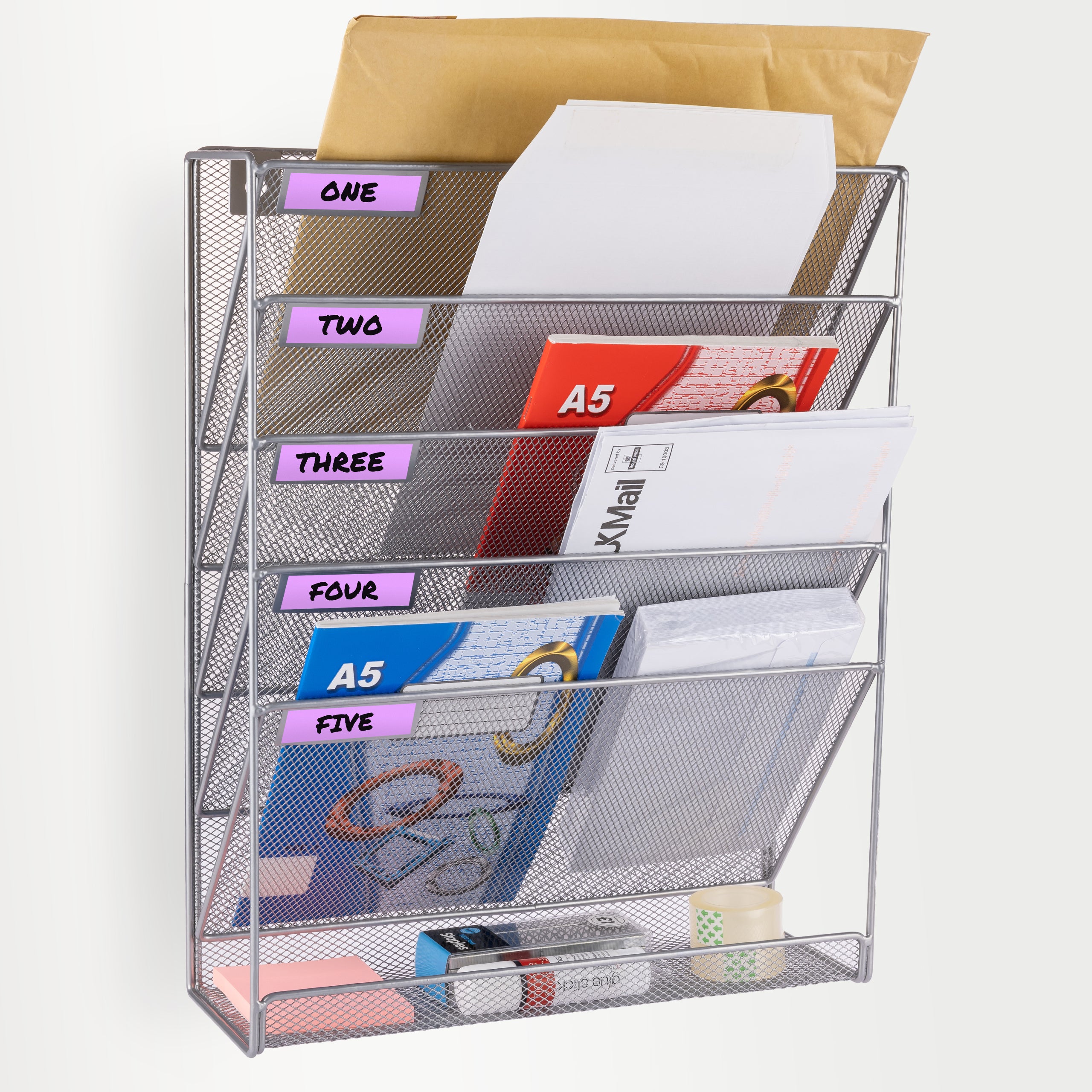 Wall Mounted Magazine Rack – 6-Tier Metal Mesh File & Document Holder, A4