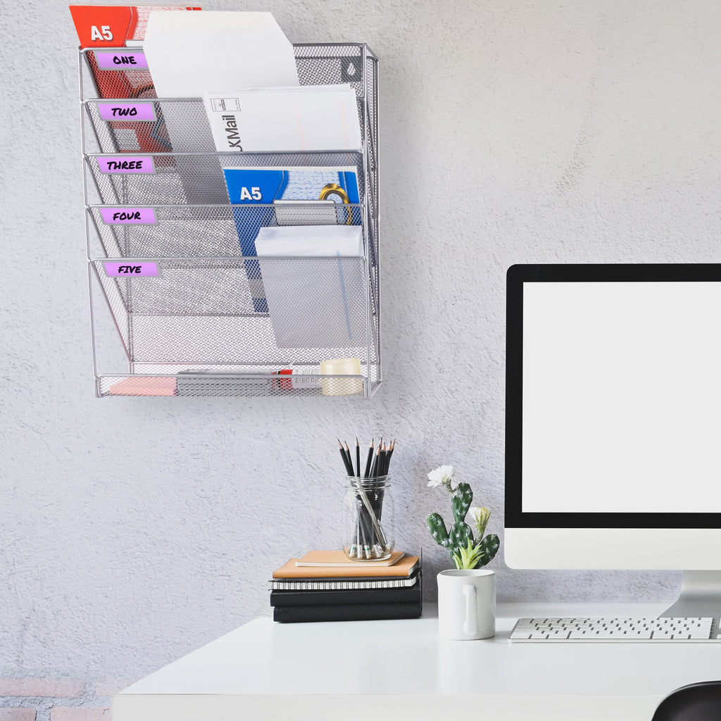 Wall Mounted Magazine Rack – 6-Tier Metal Mesh File & Document Holder, A4